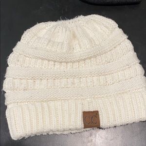 C.C. White Beanie with ponytail hole